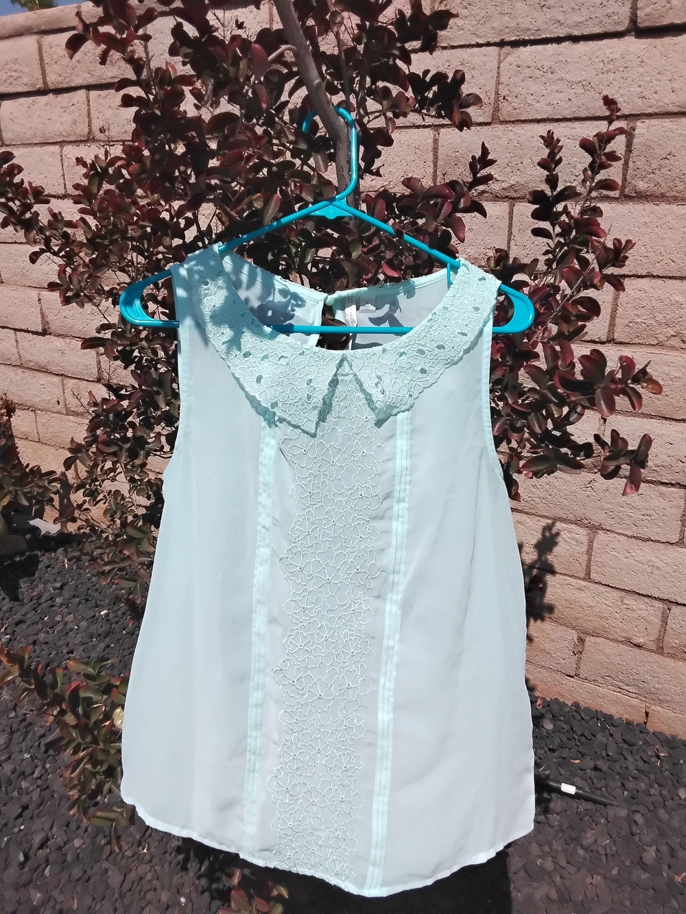 LC Lauren Conrad Pale Mint Lace-Trim Blouse